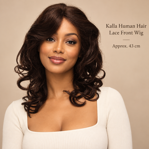Kalla Human Hair Lace Front Wig 43cm | Medium Length Curly Wavy Wig | Natural-Looking Lace Front | Women’s Human Hair Wig