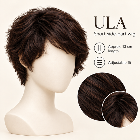 Ula Brazilian Human Hair Wig | 13cm Short Side Parting Wig | Natural Colour #2 | Adjustable Women’s Wig