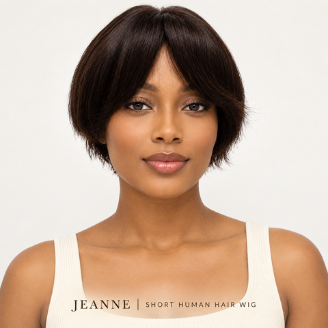 Jeanne 100% Brazilian Human Hair Wig | 13cm Short Middle Parting Wig | Natural Colour #2 | Adjustable Women’s Wig