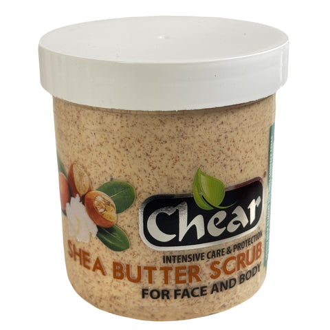 Jar of Chear Shea Butter Face & Body Exfoliating Scrub 