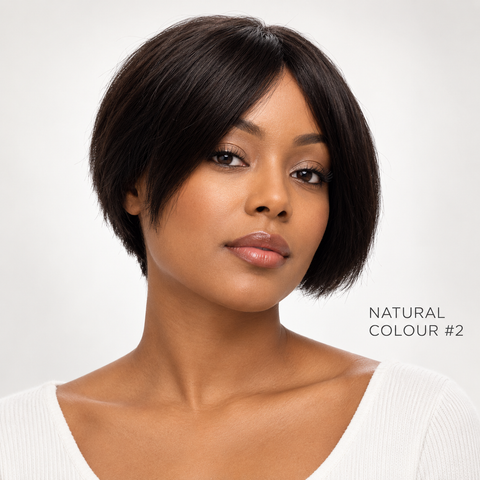 Idelle 100% Brazilian Human Hair Wig | Short Asymmetric Middle Part Wig | 10–13cm | Natural Colour #2 | Adjustable