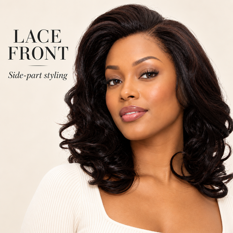 Eliza 100% Brazilian Human Hair Lace Front Wig | 30cm Medium Length Curly Wavy Wig | Adjustable Women’s Wig